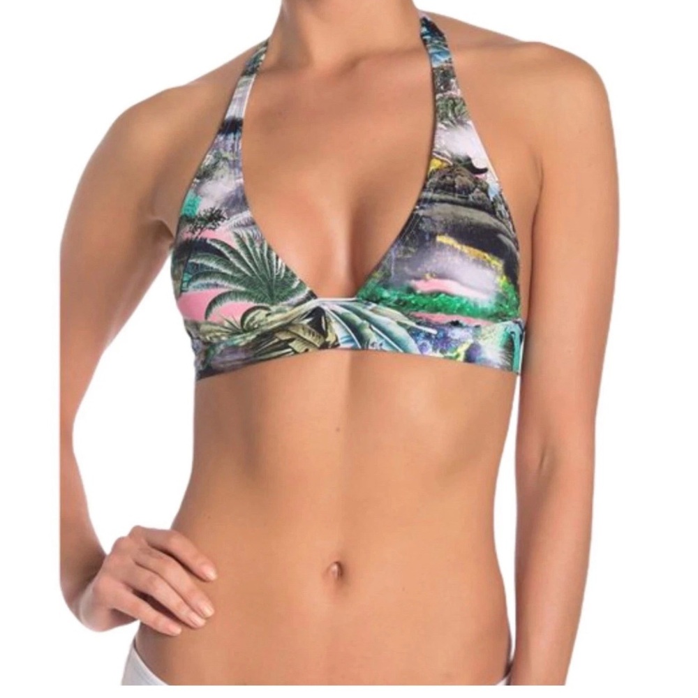 The Bikini Lab Women Sm Pink Tropical Beach Triangle Bikini Top
